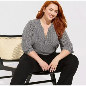Torrid Harper Houndstooth‎ Blouse Preppy Career Quiet Luxury Old Money Office